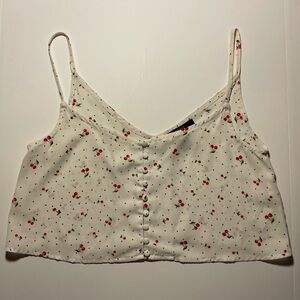 Forever 21 Silk cami, Cream With Cherries & Black Polkadots, Size Small